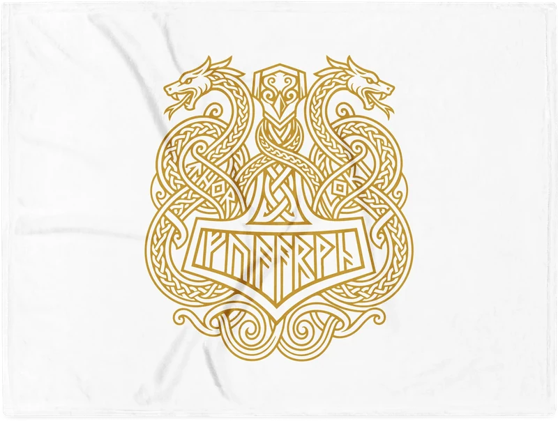 Thor and Loki throw blanket with gold crest